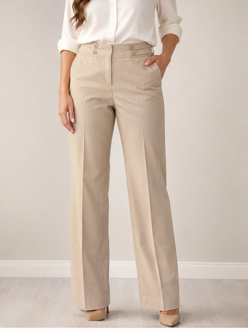 Larry Levine Curvy Fit Khaki Dress Pants NWT Women's Size 10 Stretch Career